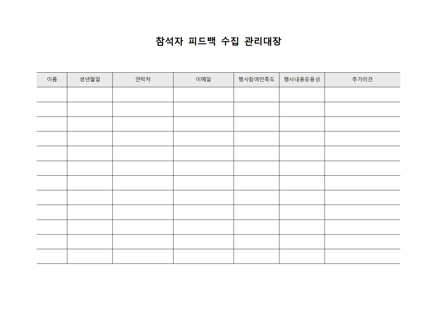 참석자 피드백 수집 관리대장