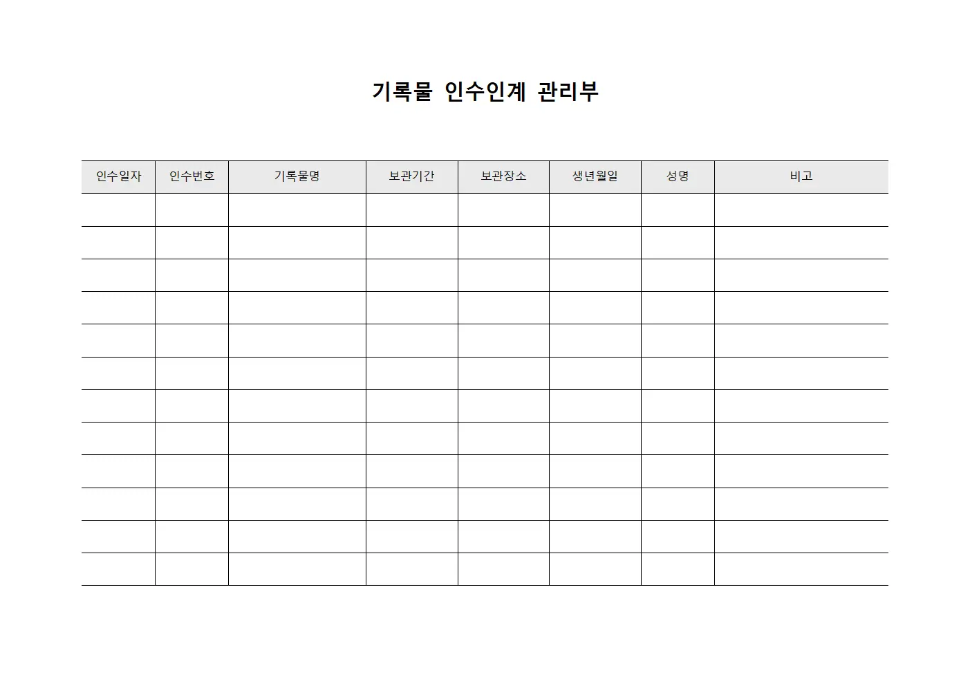 기록물 인수인계 관리부