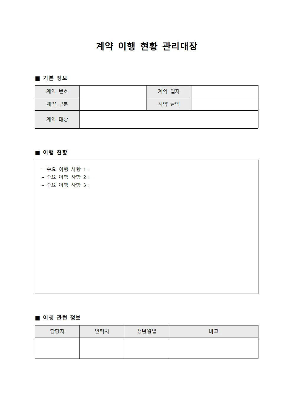 계약 이행 현황 관리대장