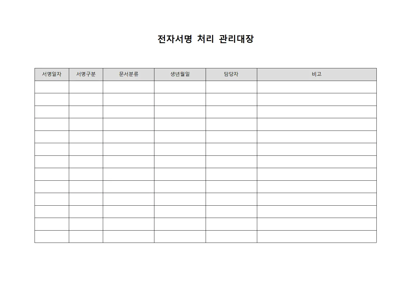 전자서명 처리 관리대장