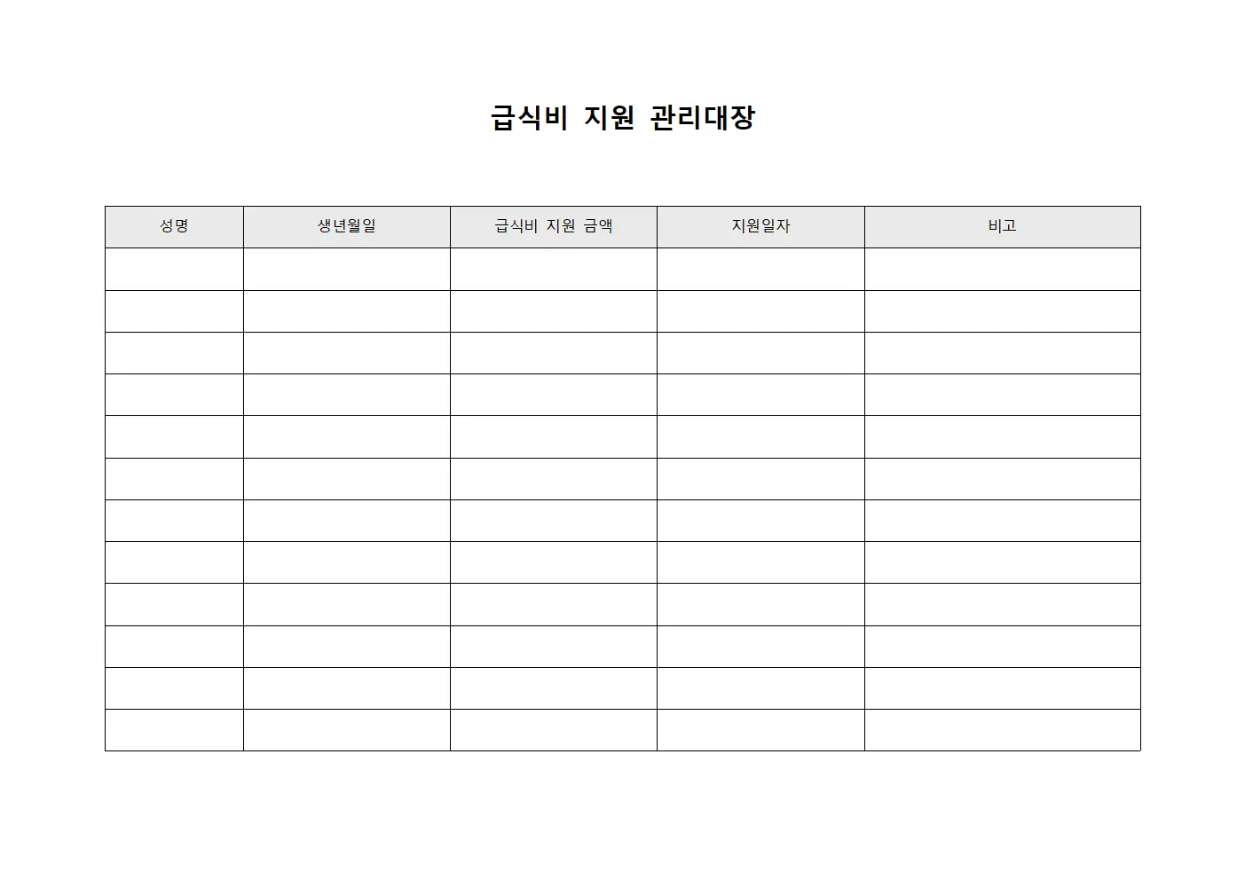 급식비 지원 관리대장