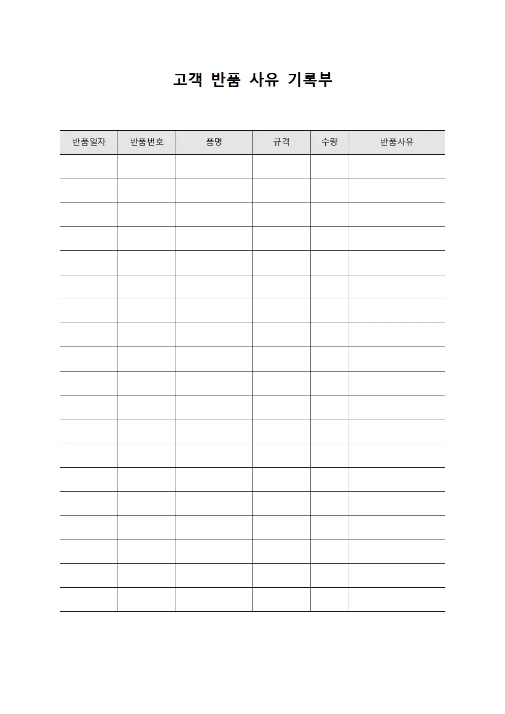 고객 반품 사유 기록부