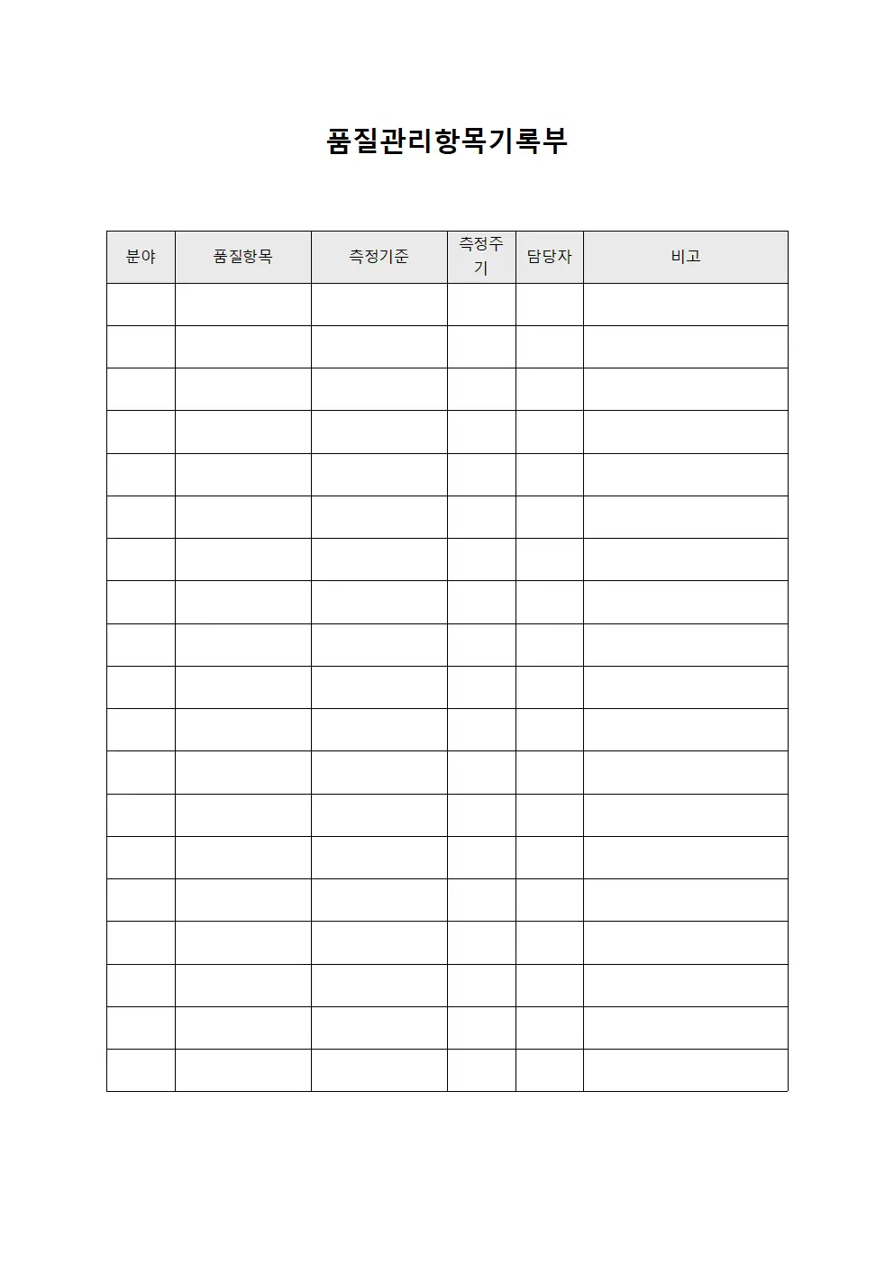 품질관리항목기록부 문서.양식