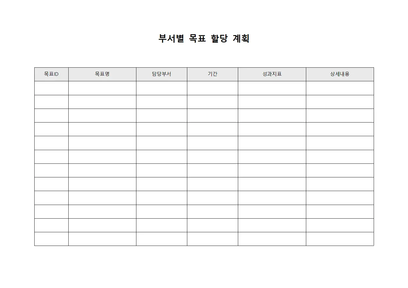 부서별 목표 할당 계획 문서.양식