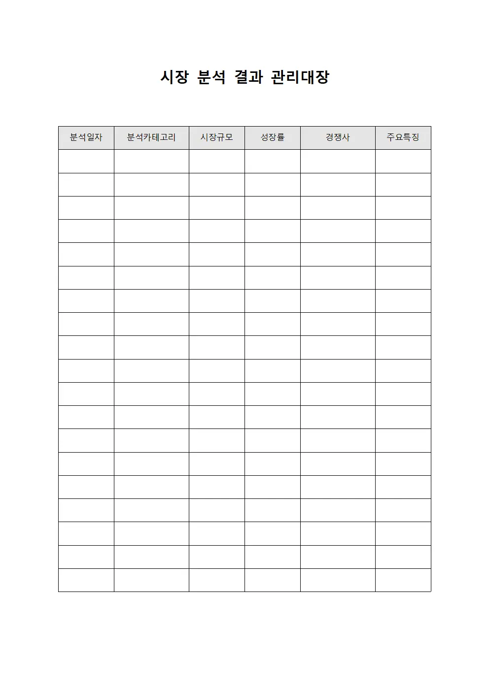 시장 분석 결과 관리대장