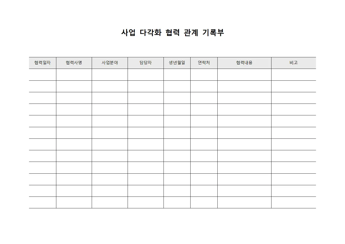 사업 다각화 협력 관계 기록부