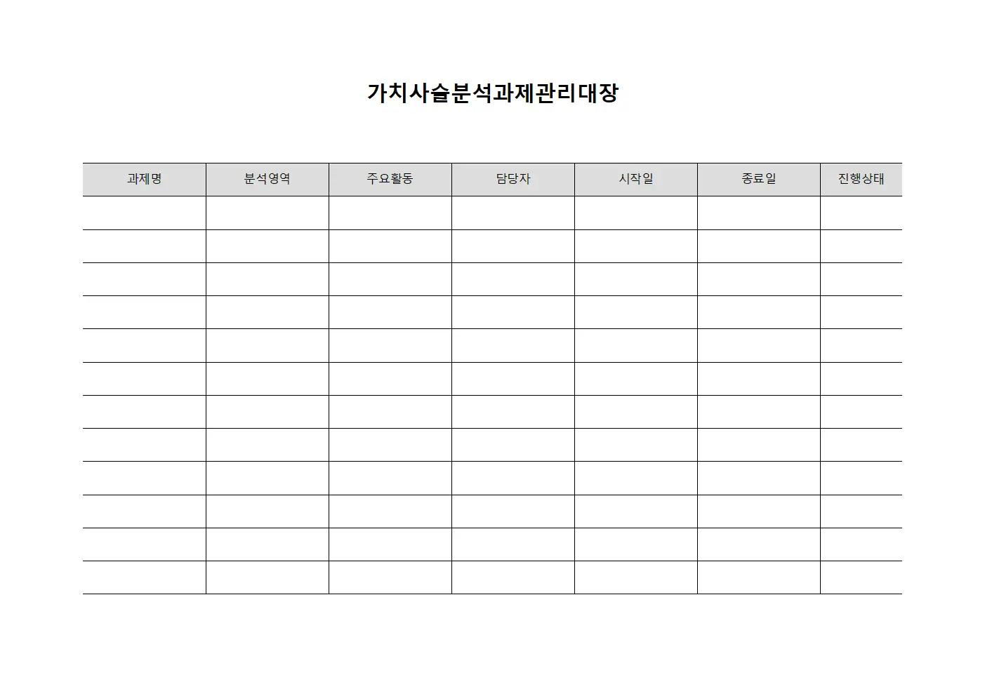 가치사슬분석과제관리대장 템플릿