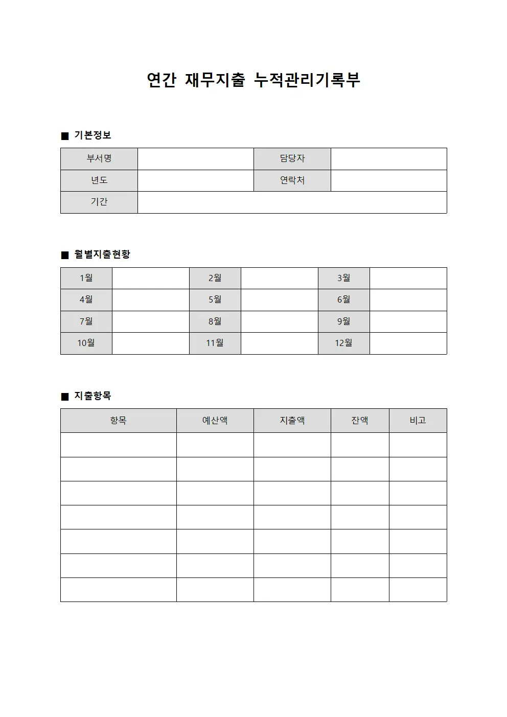 연간 재무지출 누적관리기록부