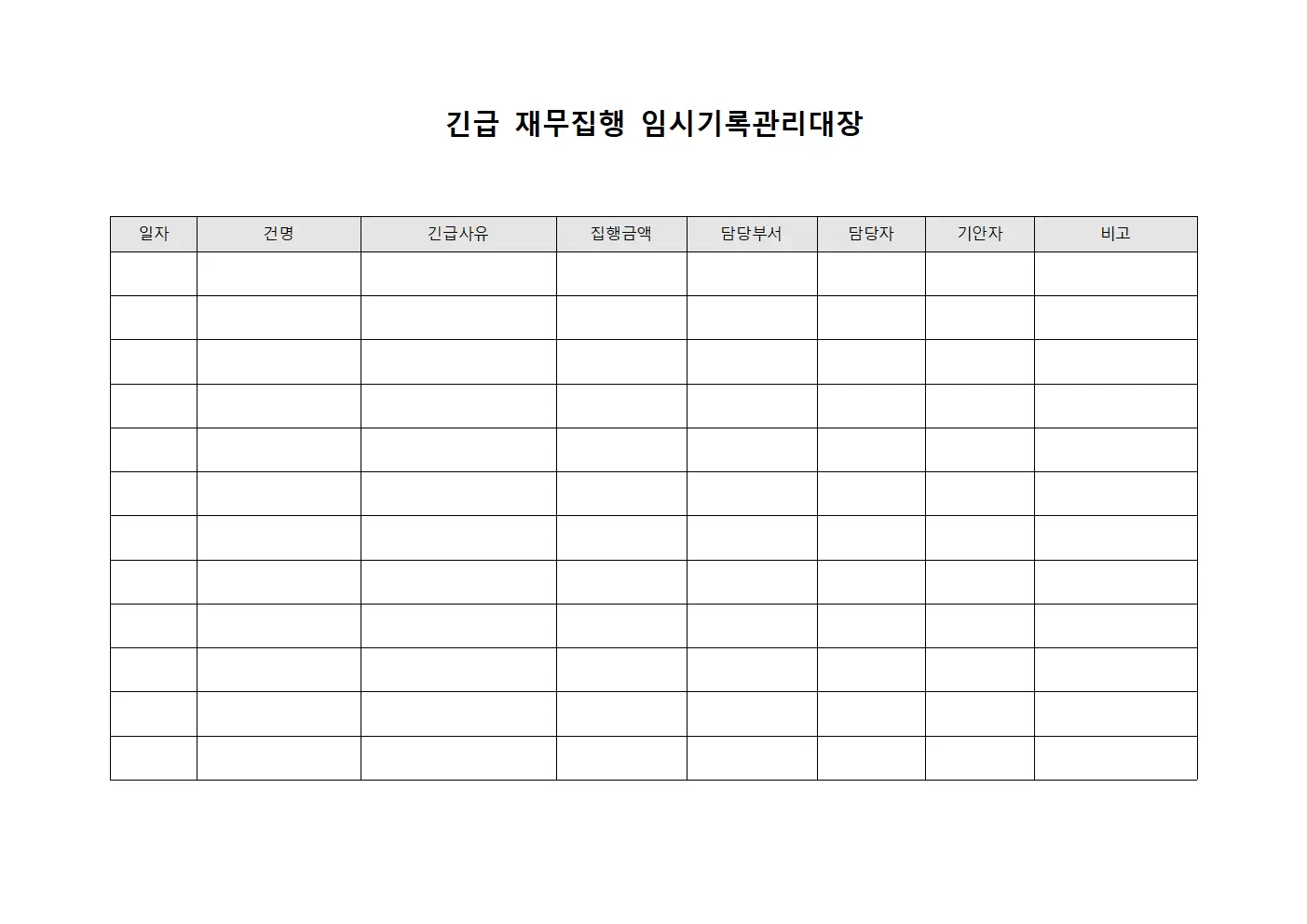긴급 재무집행 임시기록관리대장