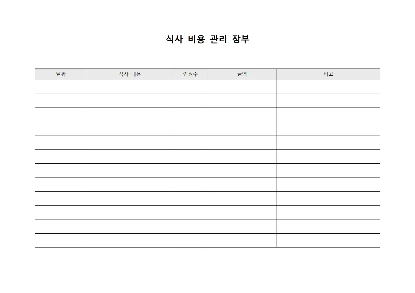 식사 비용 관리 장부 템플릿 서식