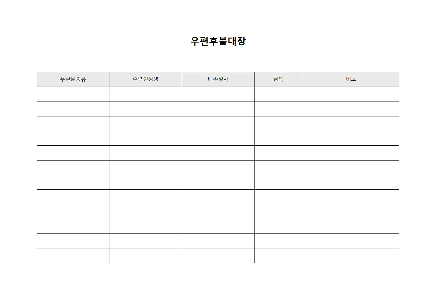 우편후불대장
