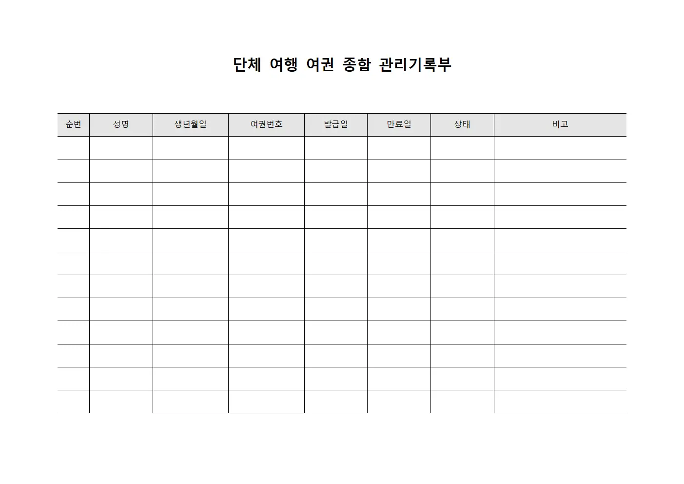단체 여행 여권 종합 관리기록부