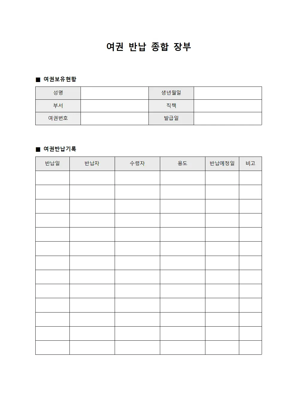 여권 반납 종합 장부