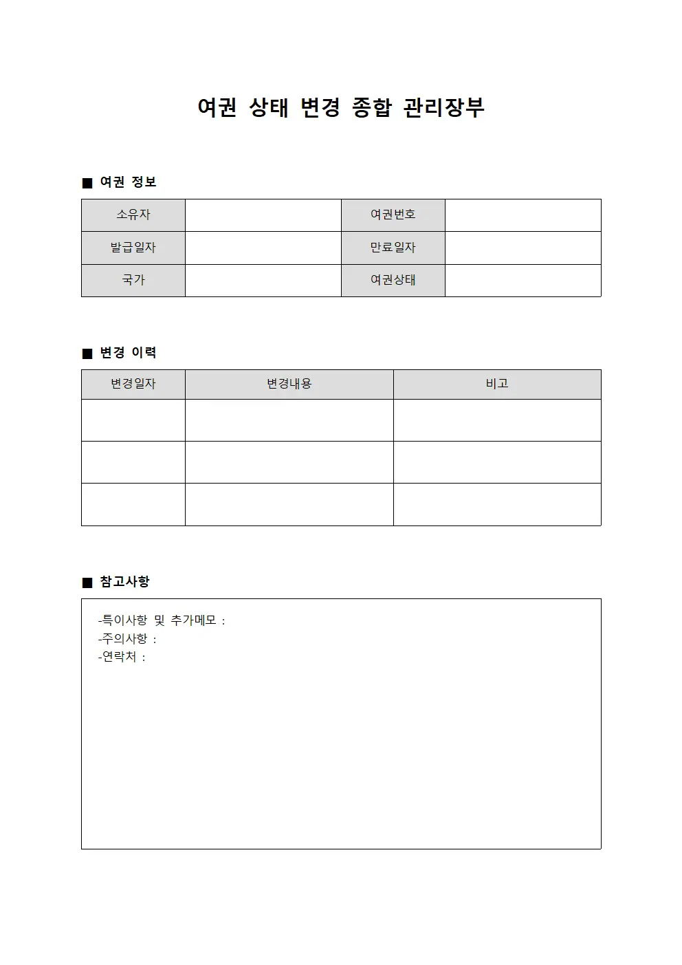 여권 상태 변경 종합 관리장부