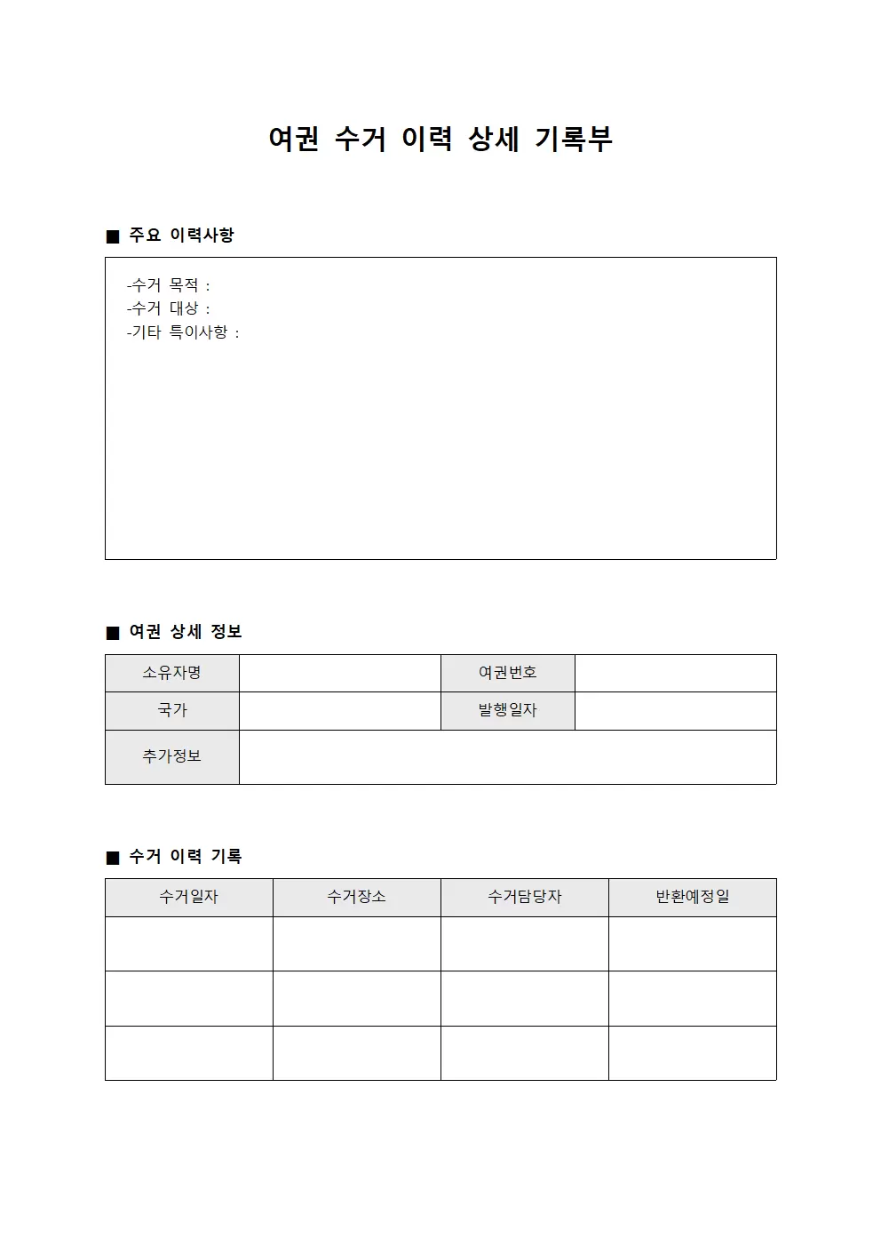 여권 수거 이력 상세 기록부
