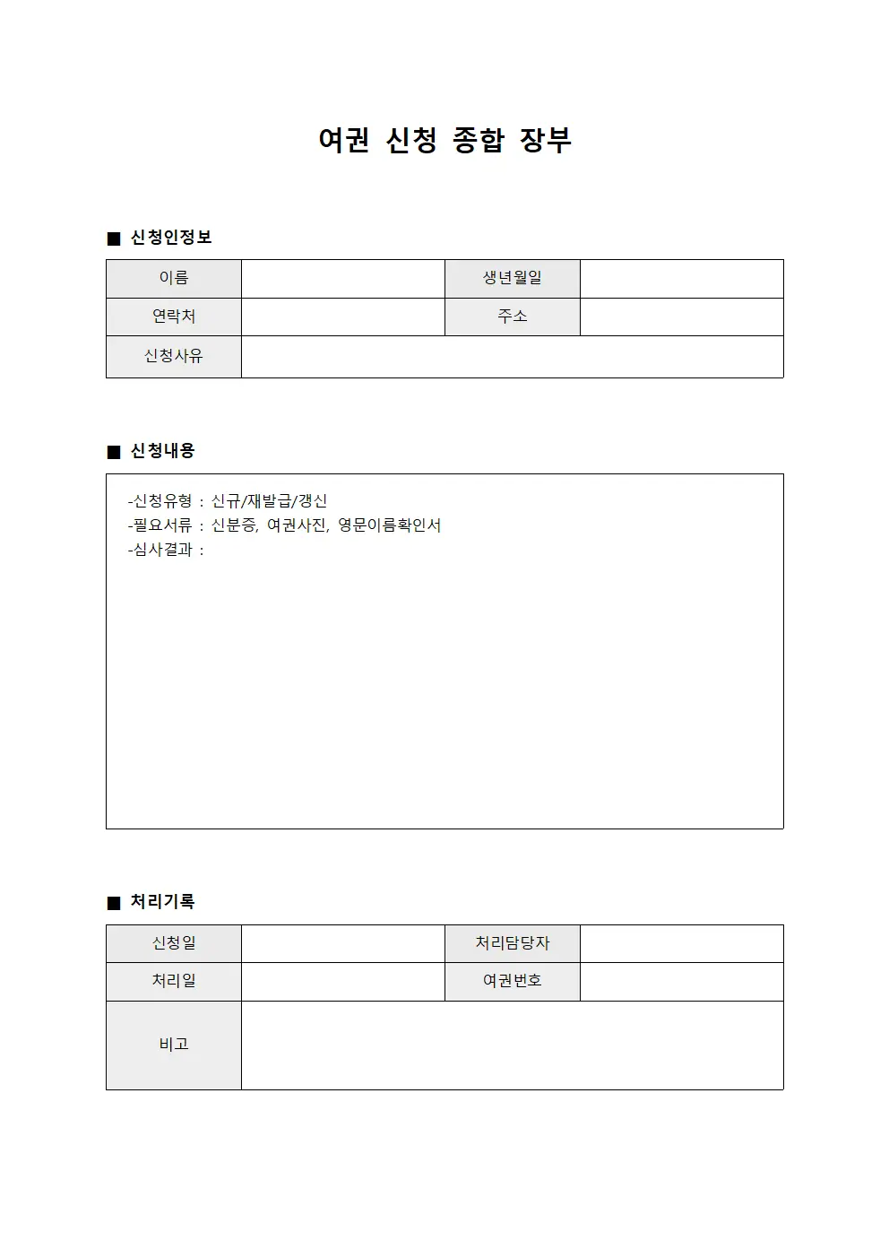 여권 신청 종합 장부