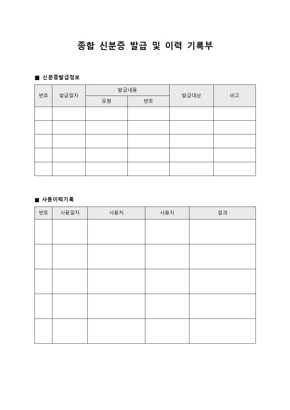 종합 신분증 발급 및 이력 기록부