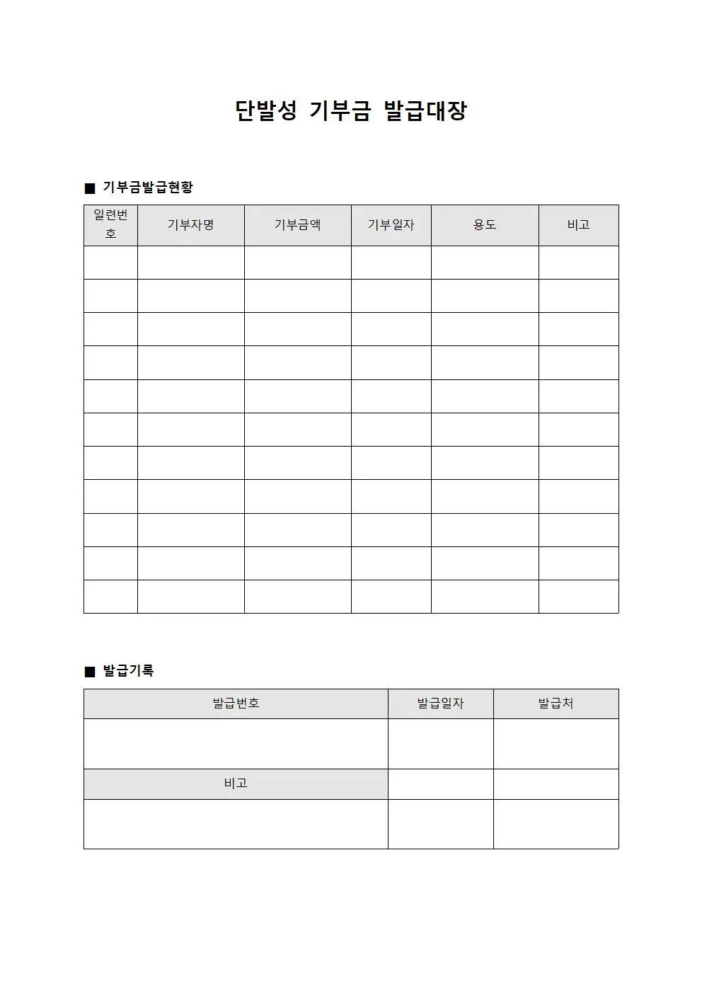 단발성 기부금 발급대장
