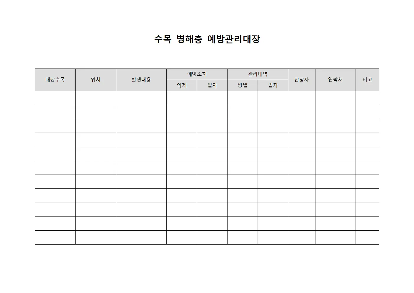 수목 병해충 예방관리대장