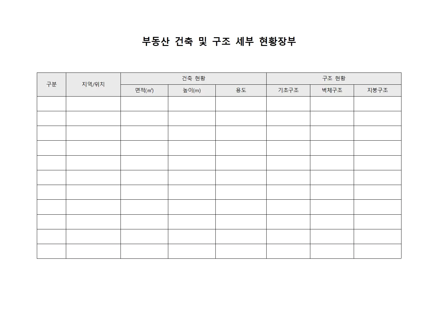 부동산 건축 및 구조 세부 현황장부