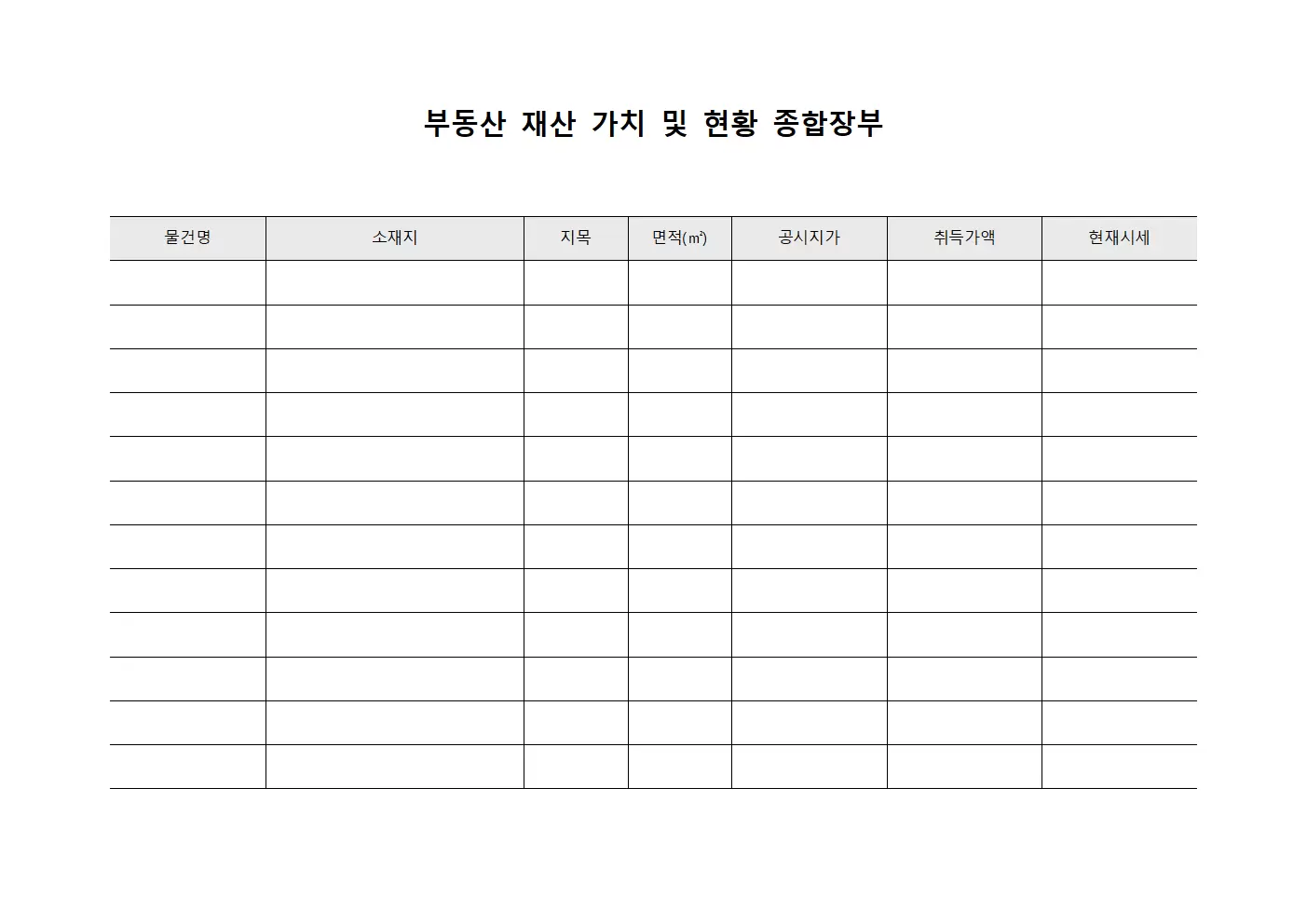 부동산 재산 가치 및 현황 종합장부