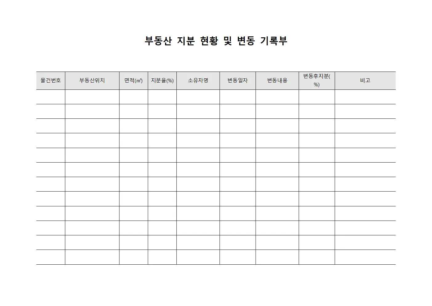 부동산 지분 현황 및 변동 기록부