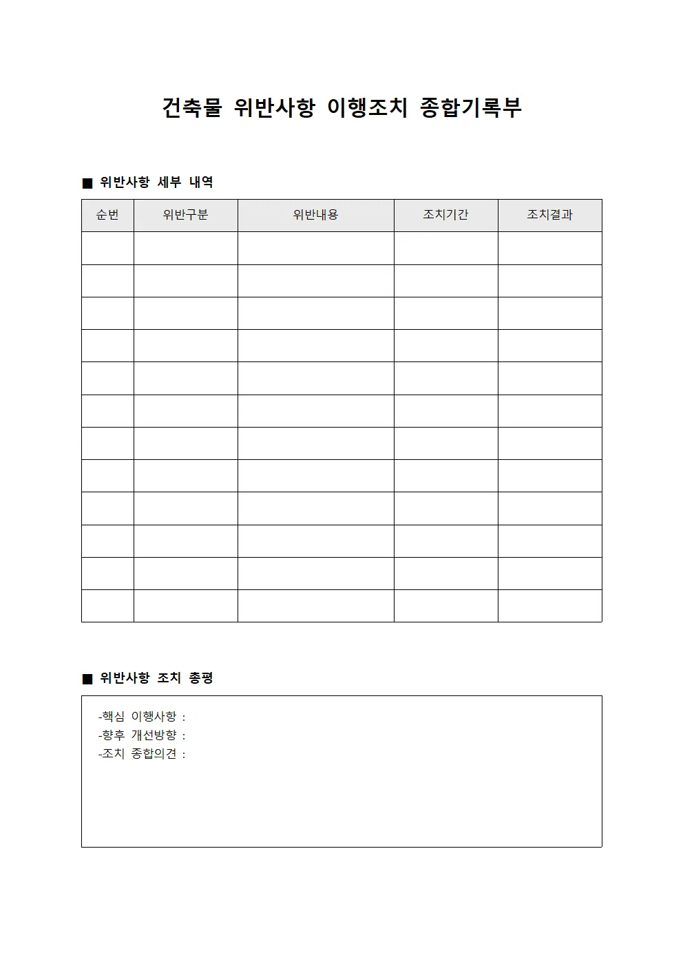 건축물 위반사항 이행조치 종합기록부