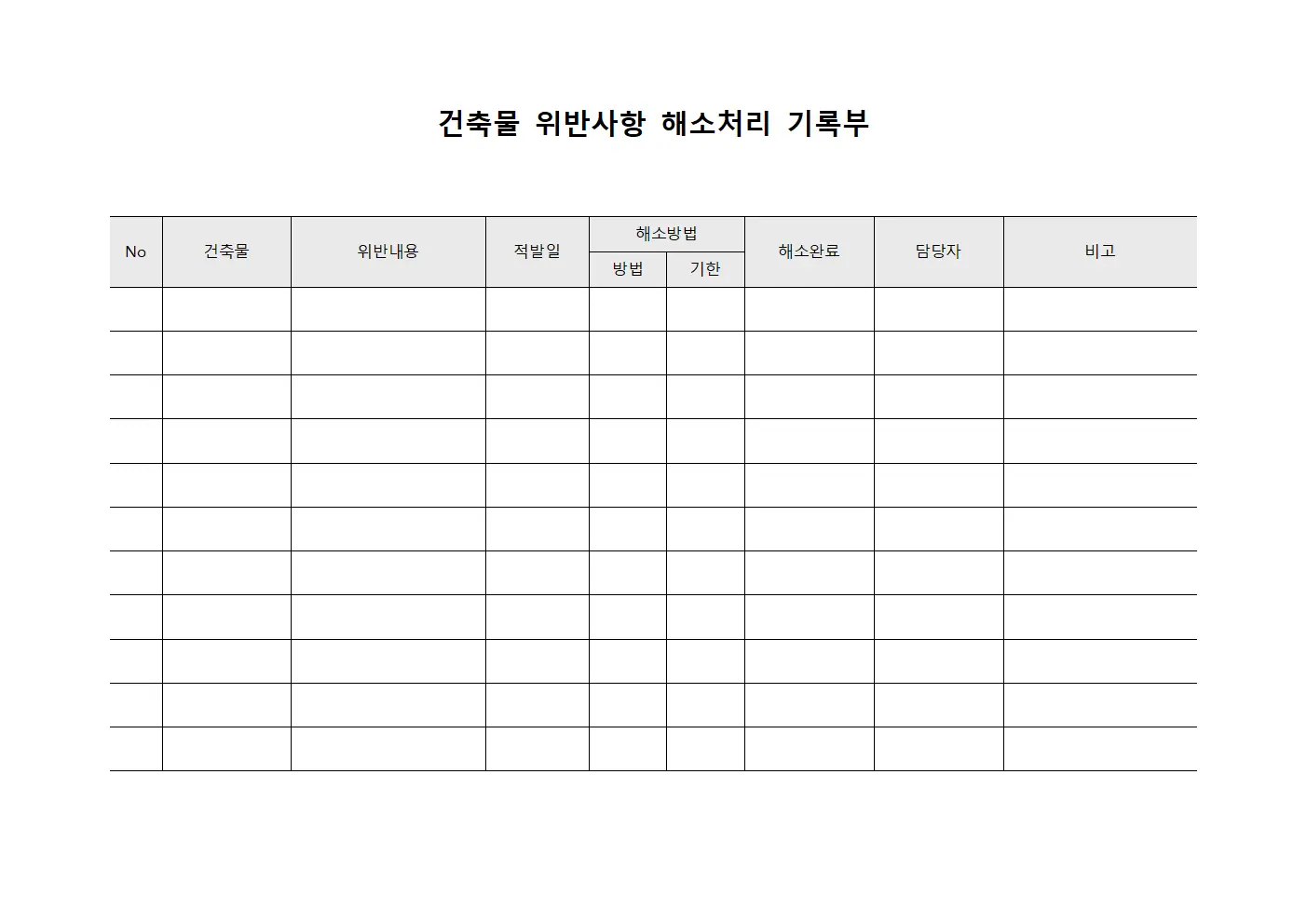 건축물 위반사항 해소처리 기록부