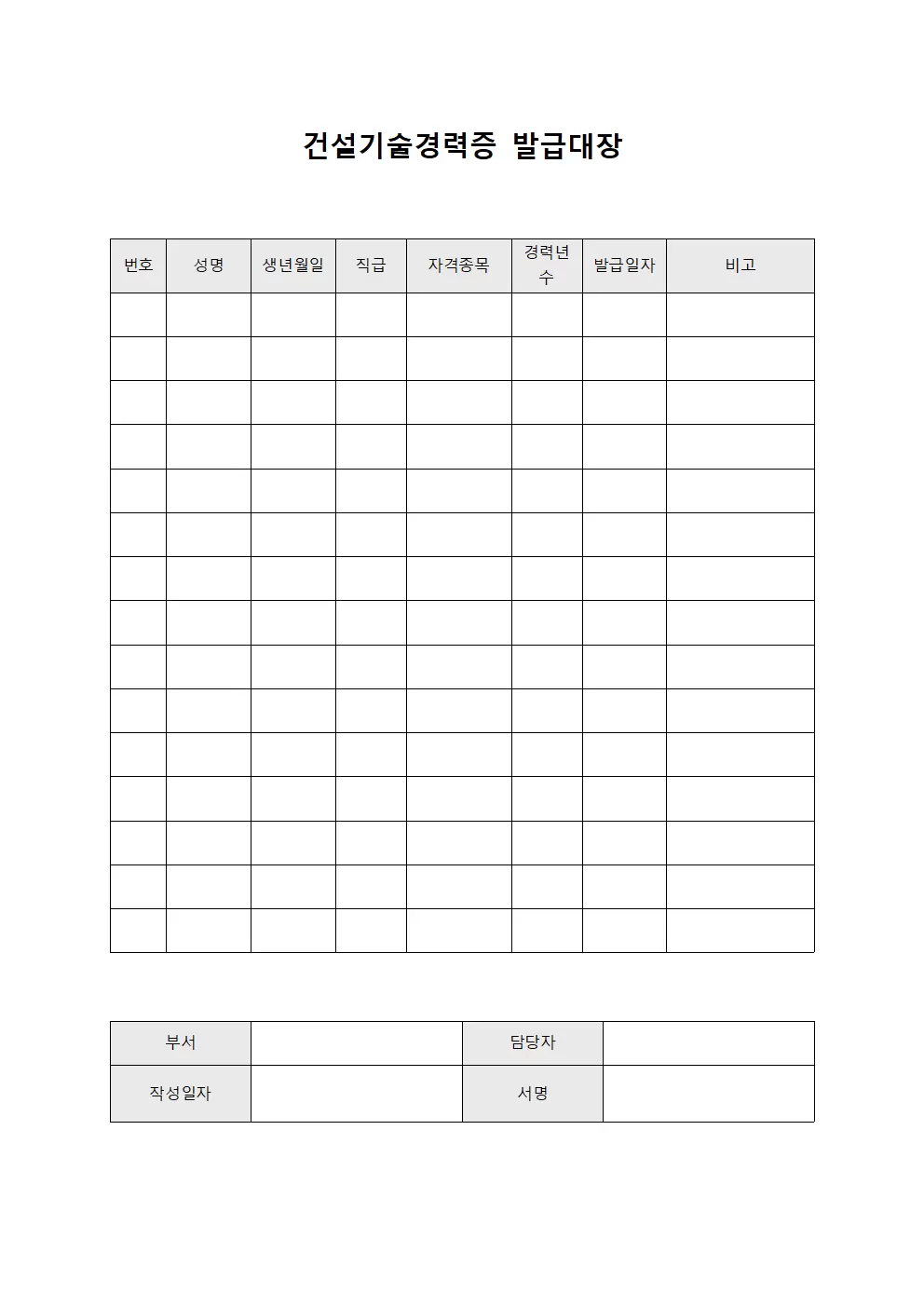 사내강사역량검증현황 건설기술경력증발급대장