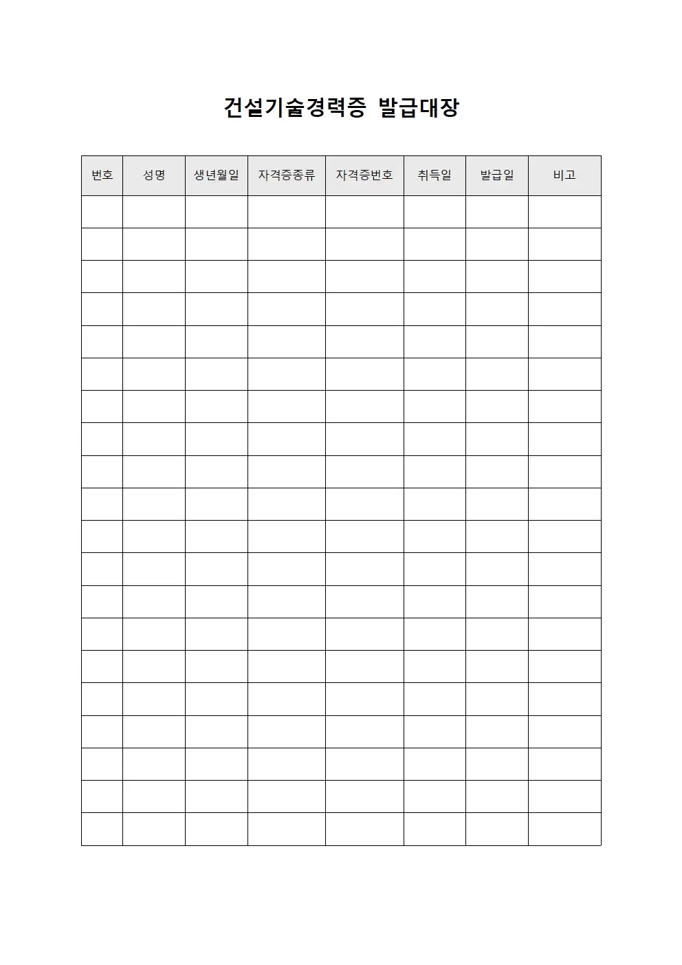 건설기술경력증발급대장 - 교직원자격증취득현황
