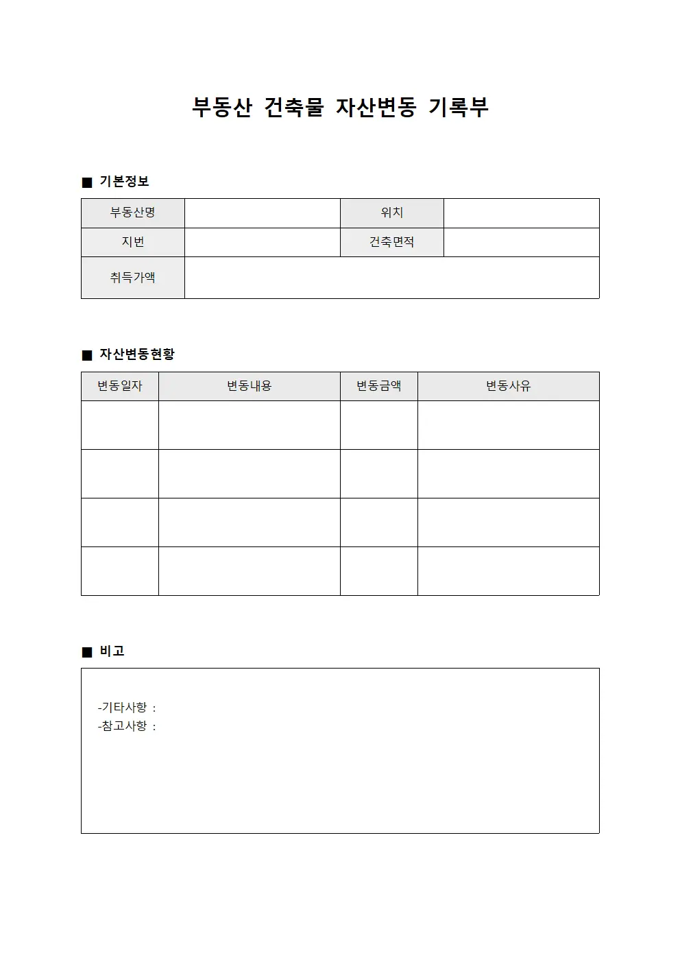 부동산 건축물 자산변동 기록부
