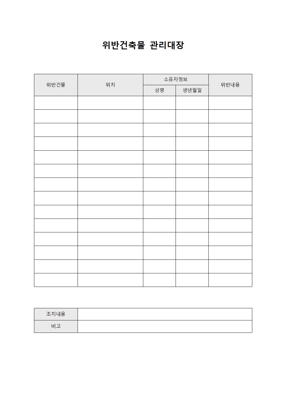 자재불량품적출 위반건축물관리대장