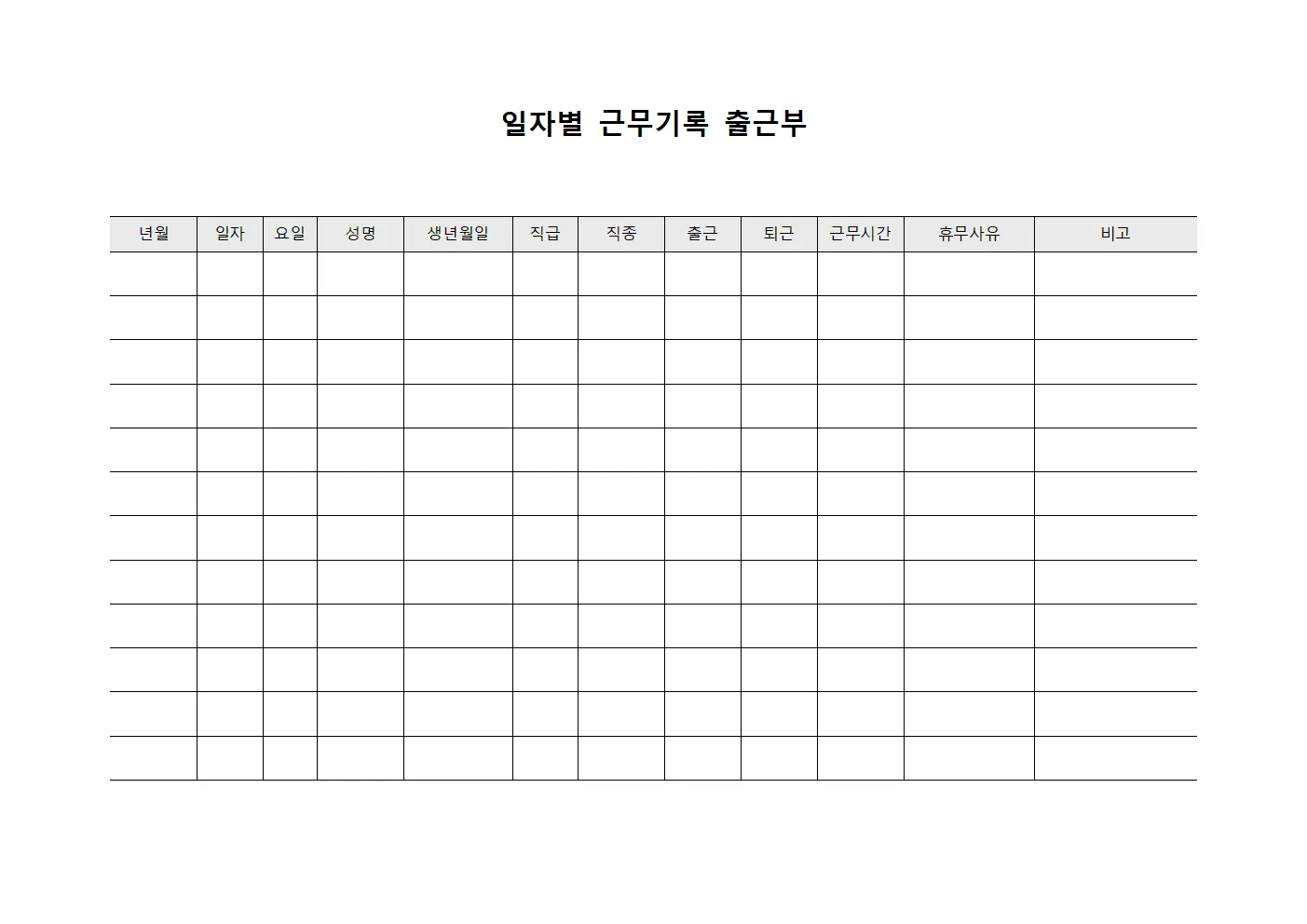 일자별 근무기록 출근부