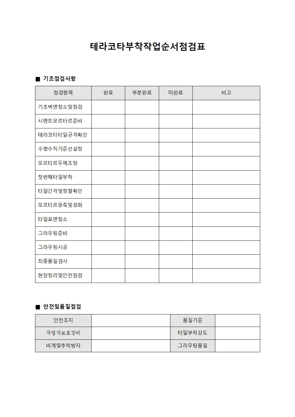 테라코타부착작업순서점검표 문서.서식