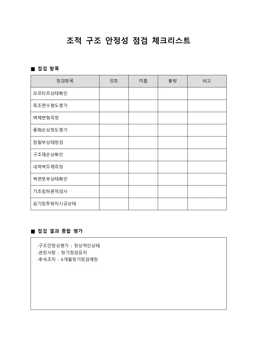 조적 구조 안정성 점검 체크리스트