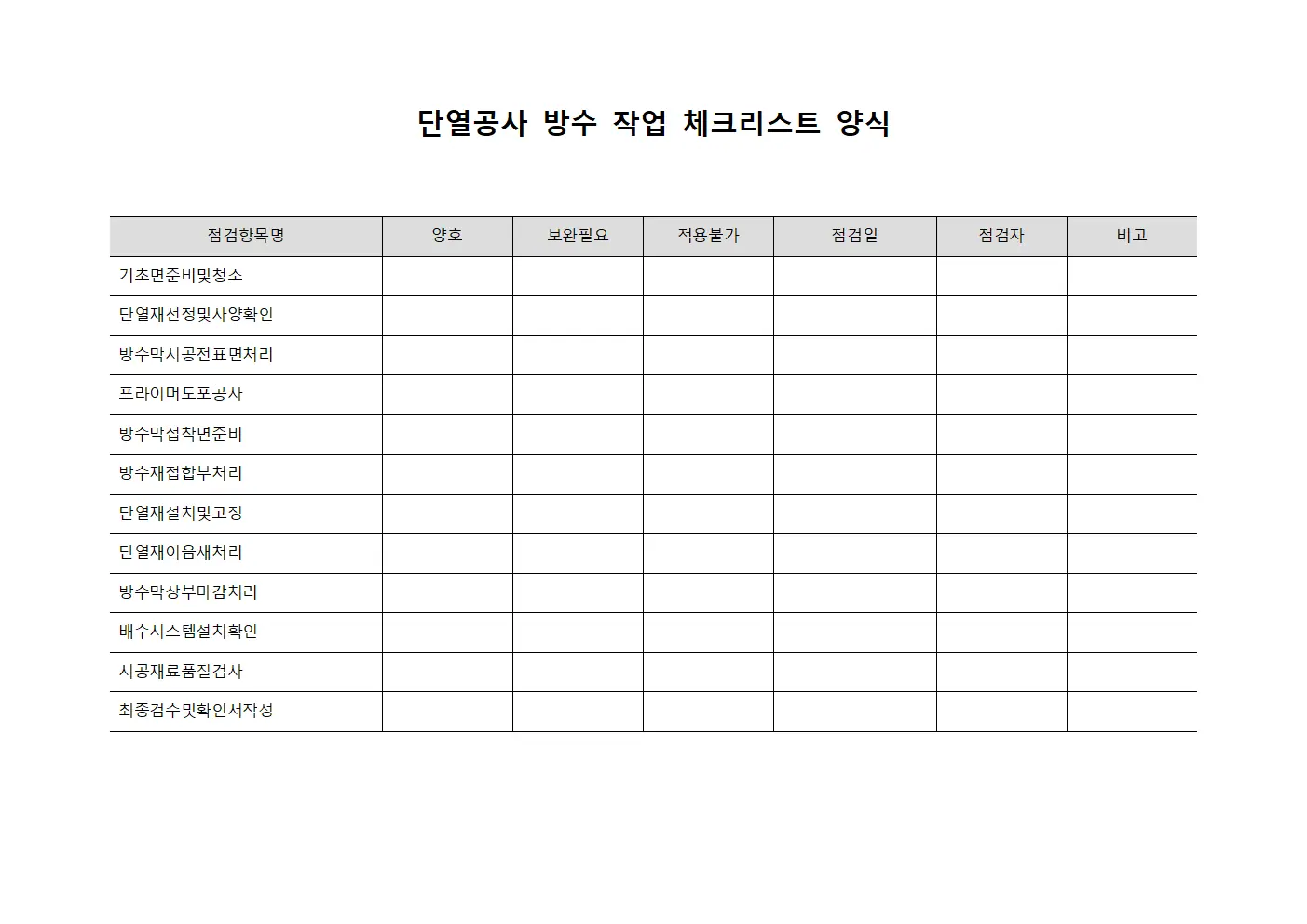 단열공사 방수 작업 체크리스트