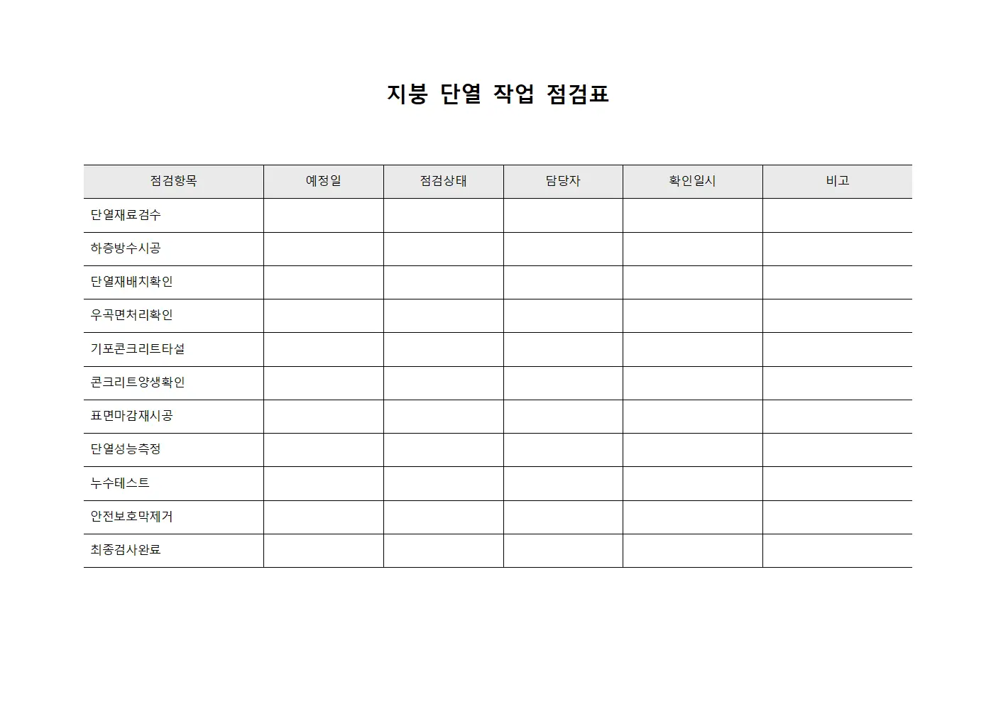 지붕 단열 작업 점검표
