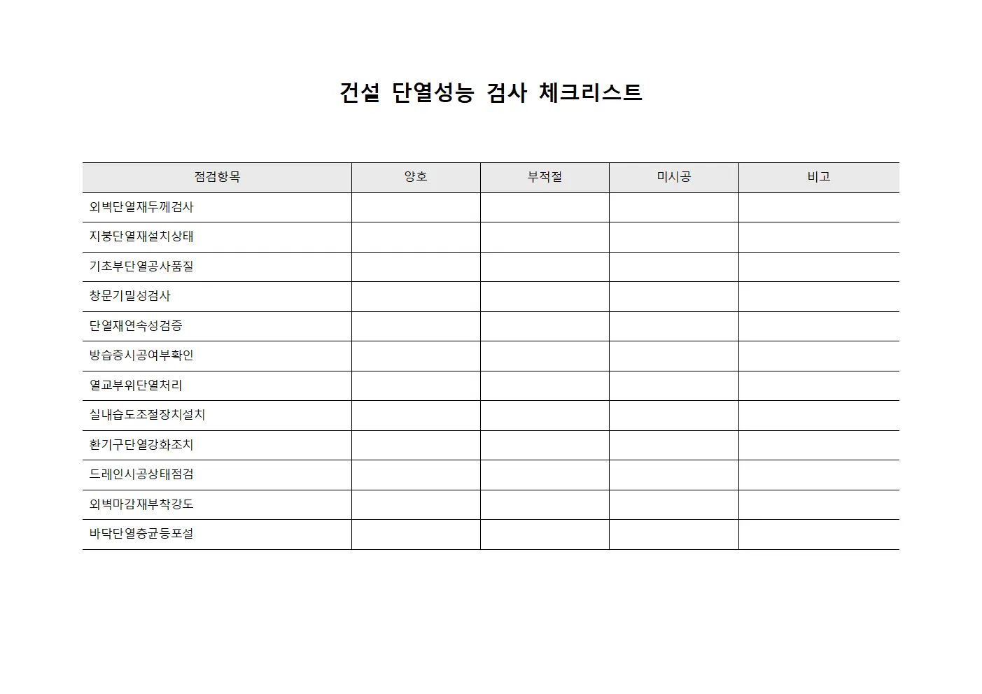 건설 단열성능 검사 체크리스트