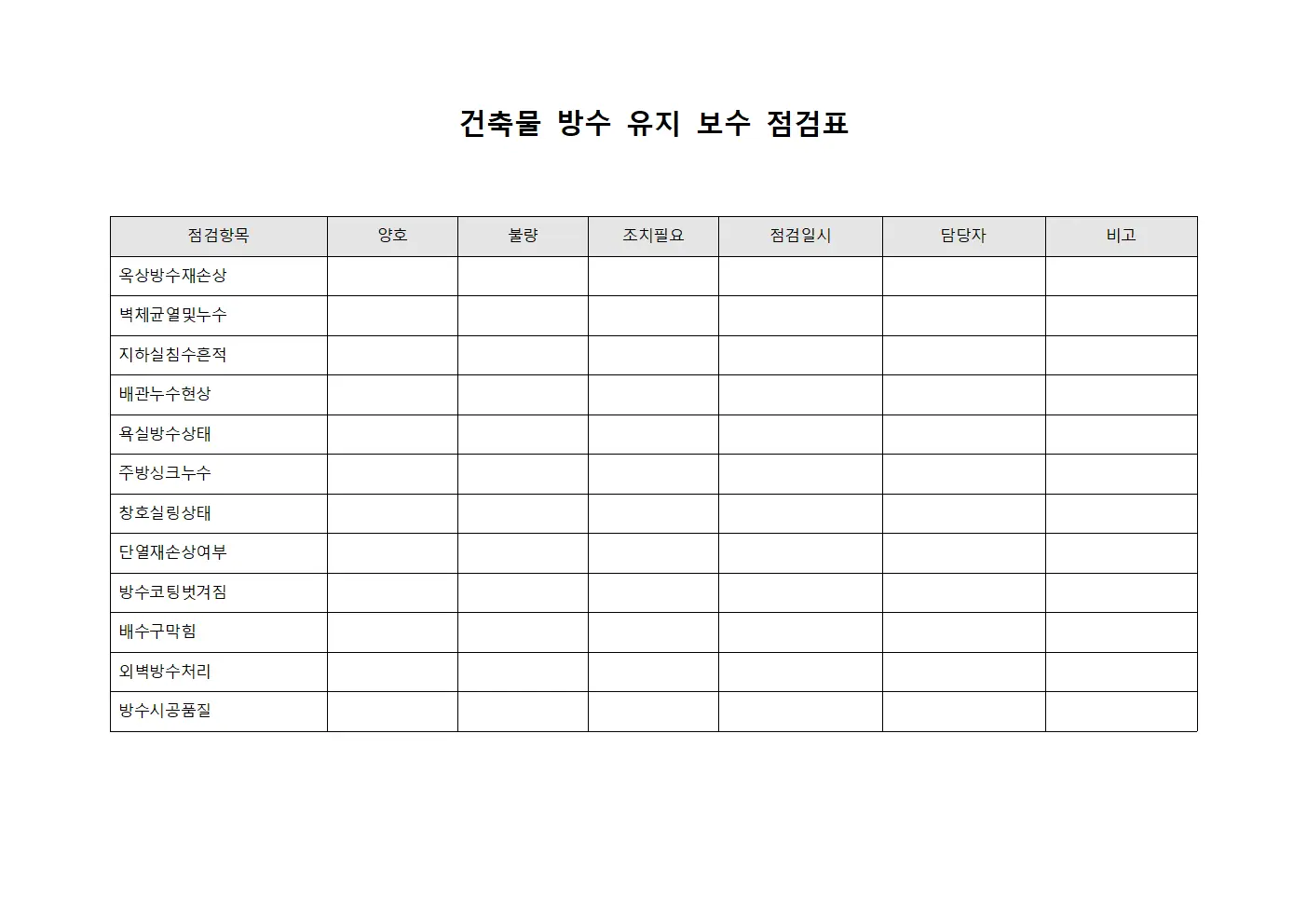 건축물 방수 유지 보수 점검표