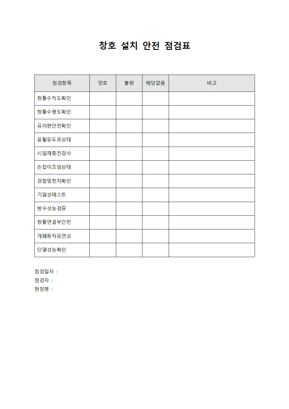 창호 설치 안전 점검표