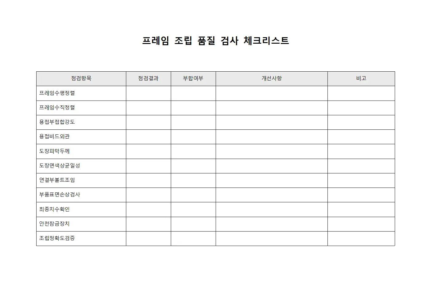 프레임 조립 품질 검사 체크리스트 파일서식
