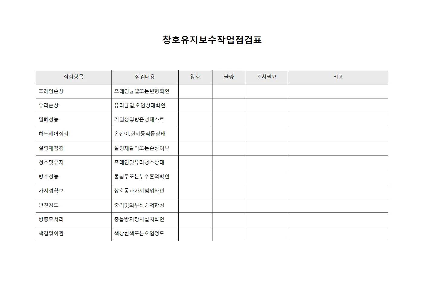 창호유지보수작업점검표