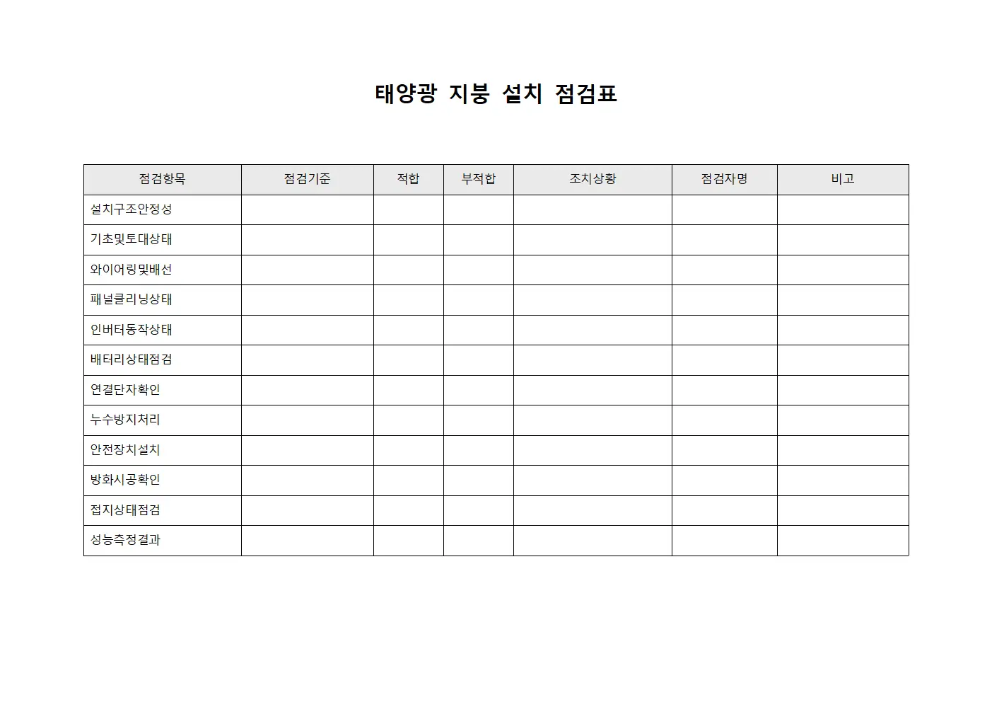 태양광 지붕 설치 점검표
