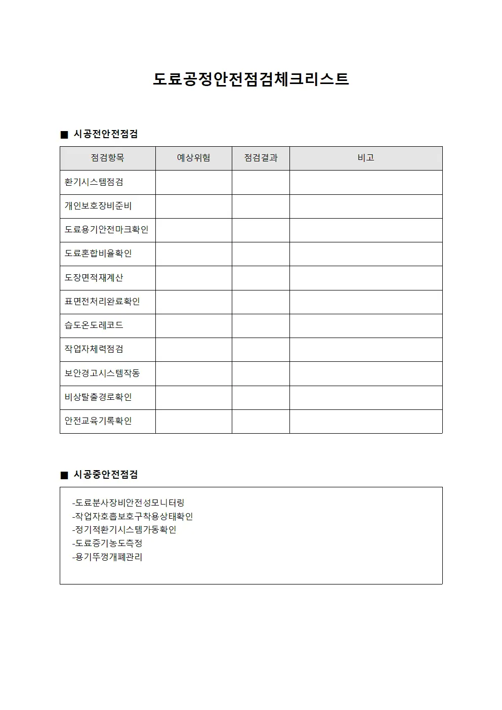 도료공정안전점검체크리스트
