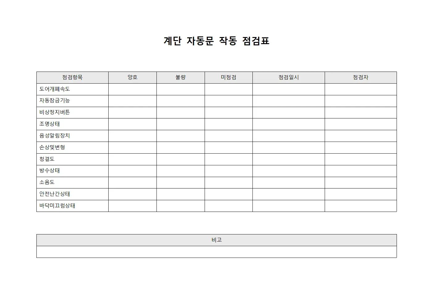 계단 자동문 작동 점검표 서식파일