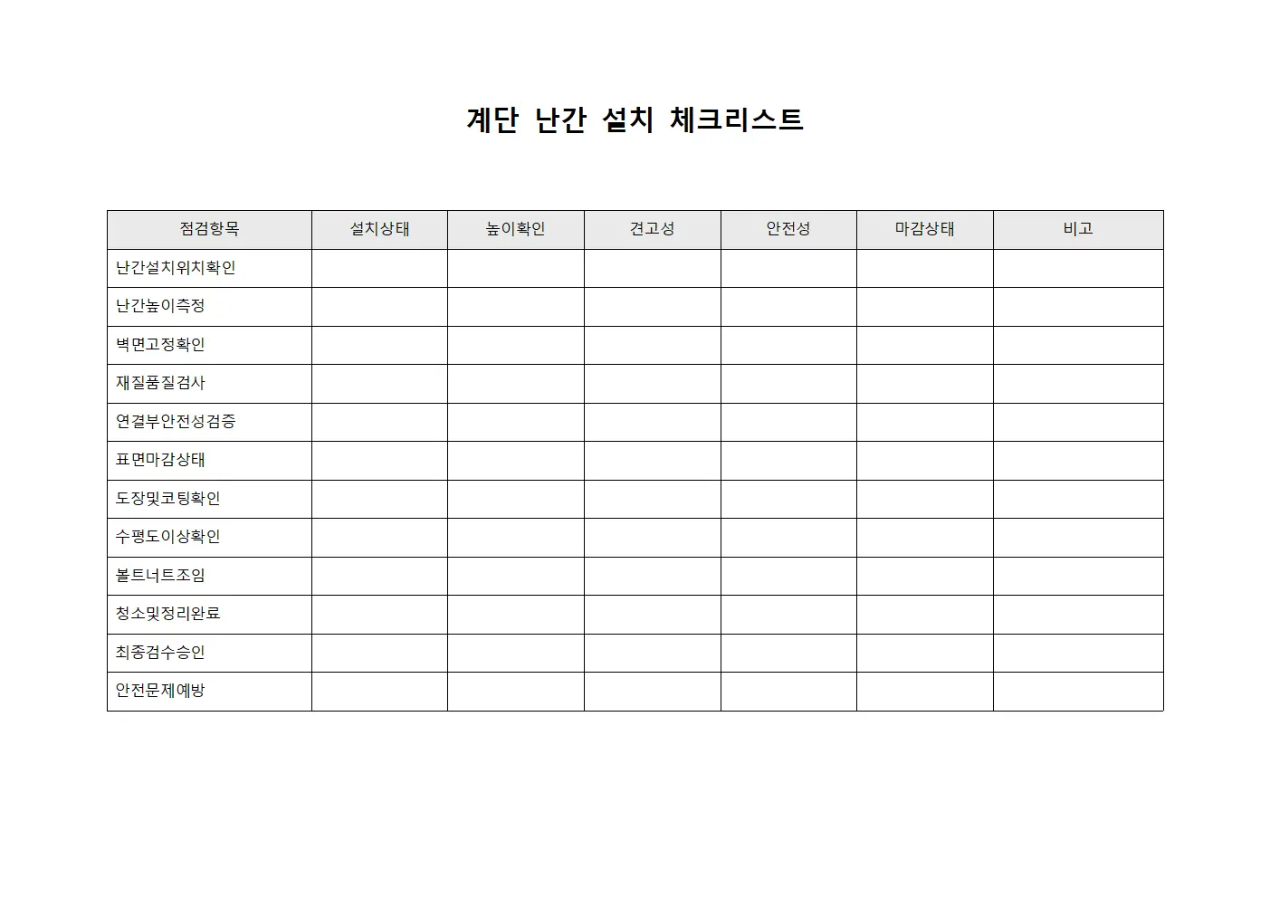 계단 난간 설치 체크리스트