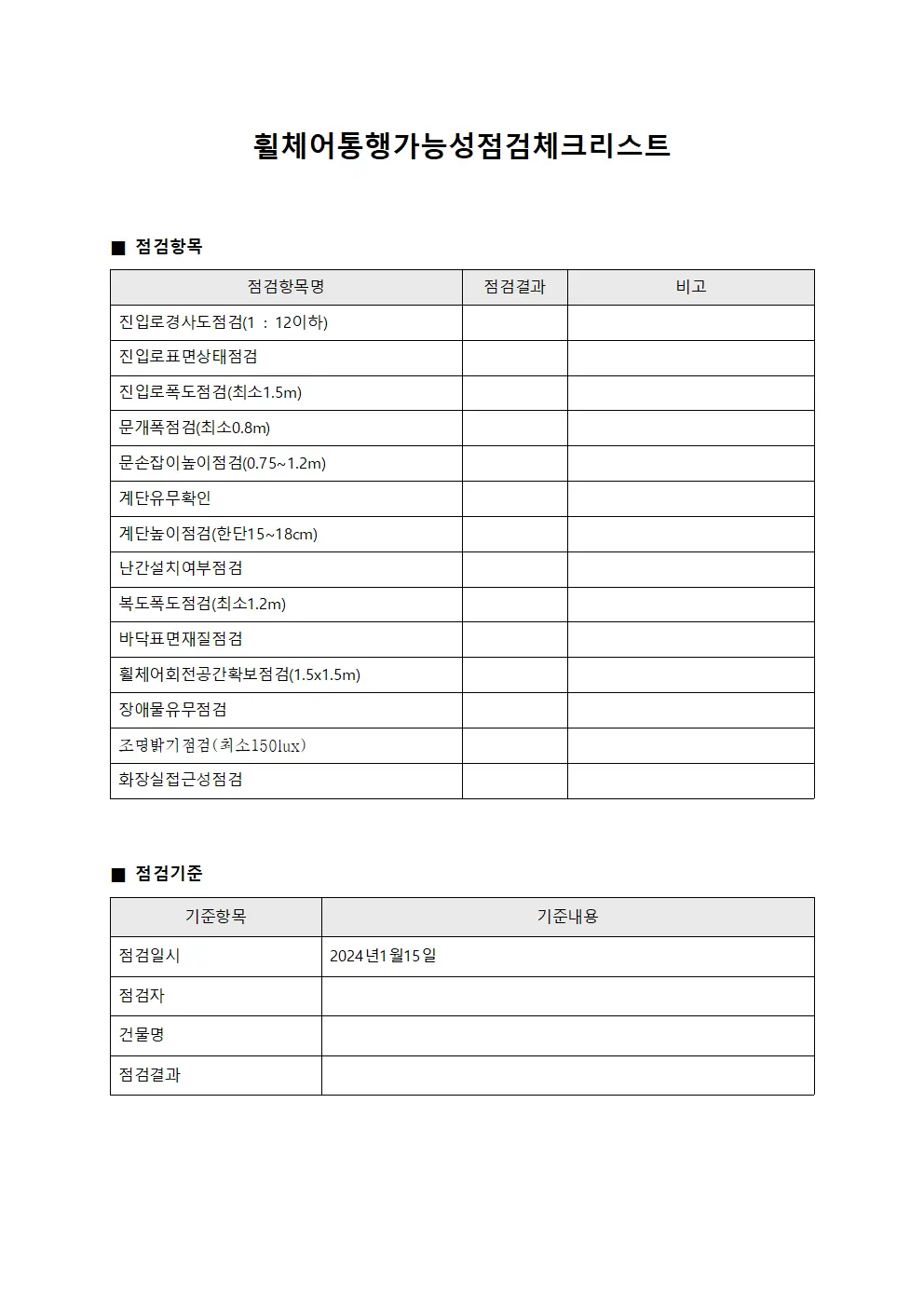 휠체어통행가능성점검체크리스트