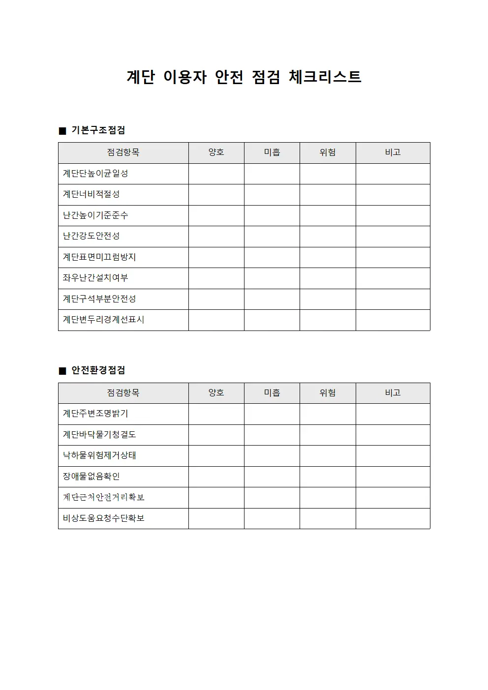 계단 이용자 안전 점검 체크리스트