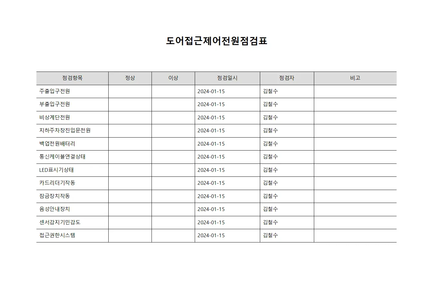 도어접근제어전원점검표