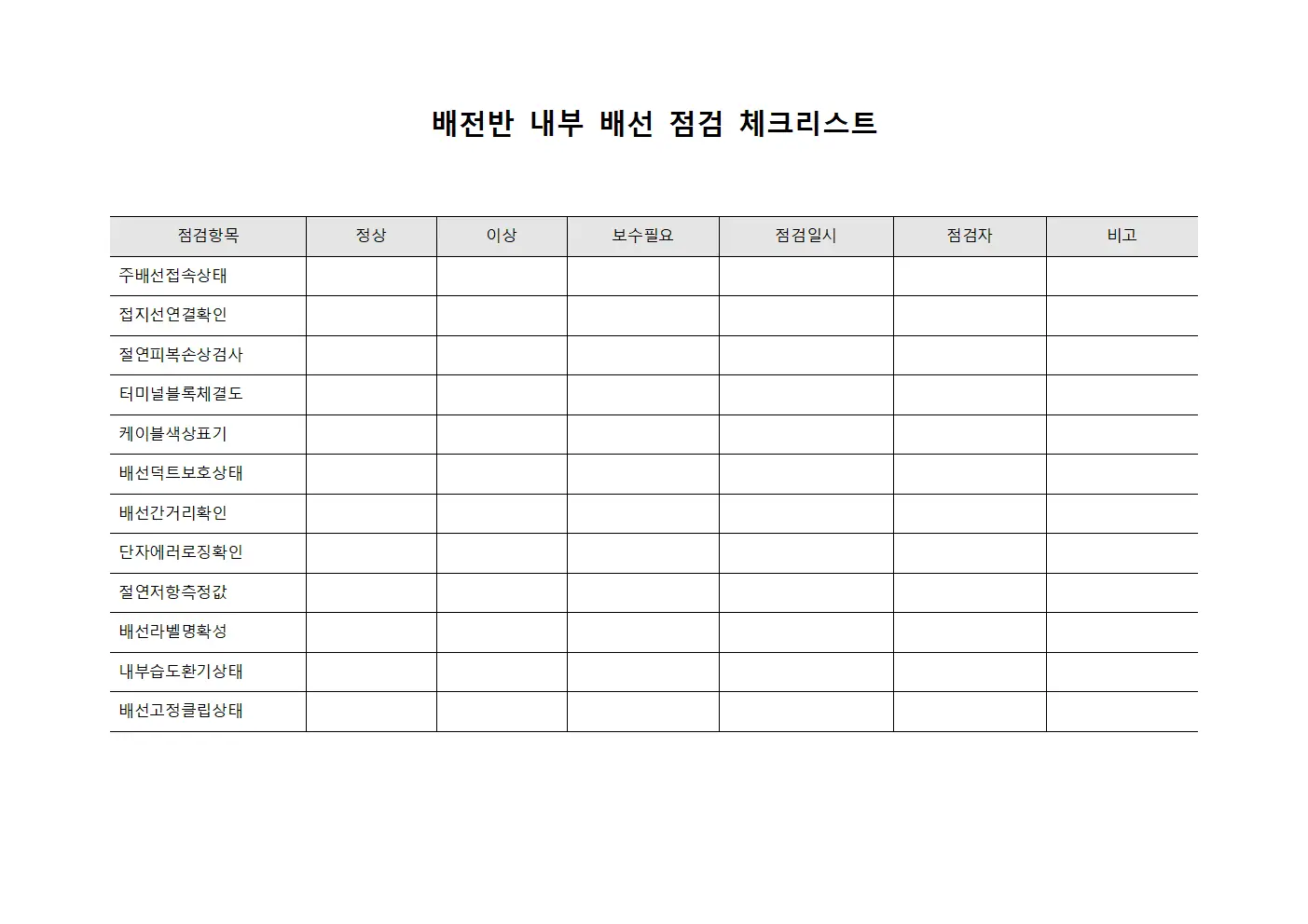 배전반 내부 배선 점검 체크리스트 문서.서식